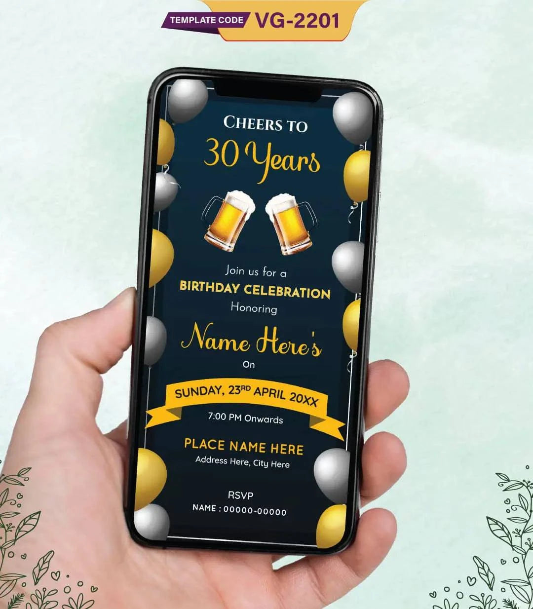 30th Birthday Invitations Card | Cheers & Celebration Themed Invite | VG-2201 - VideoGiri