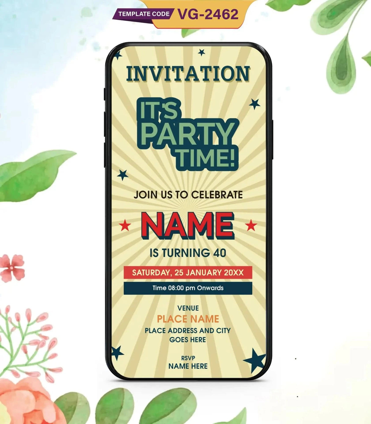 40th Birthday Party Digital Invitation