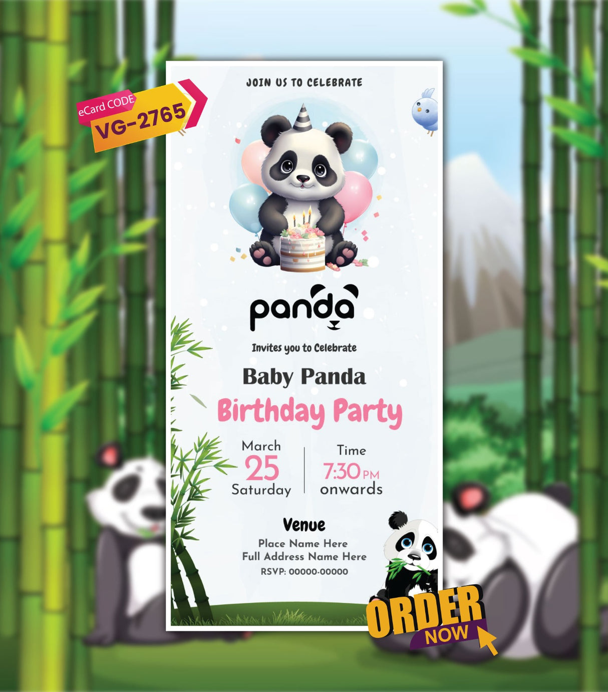 Adorable Panda Birthday Party Invitation