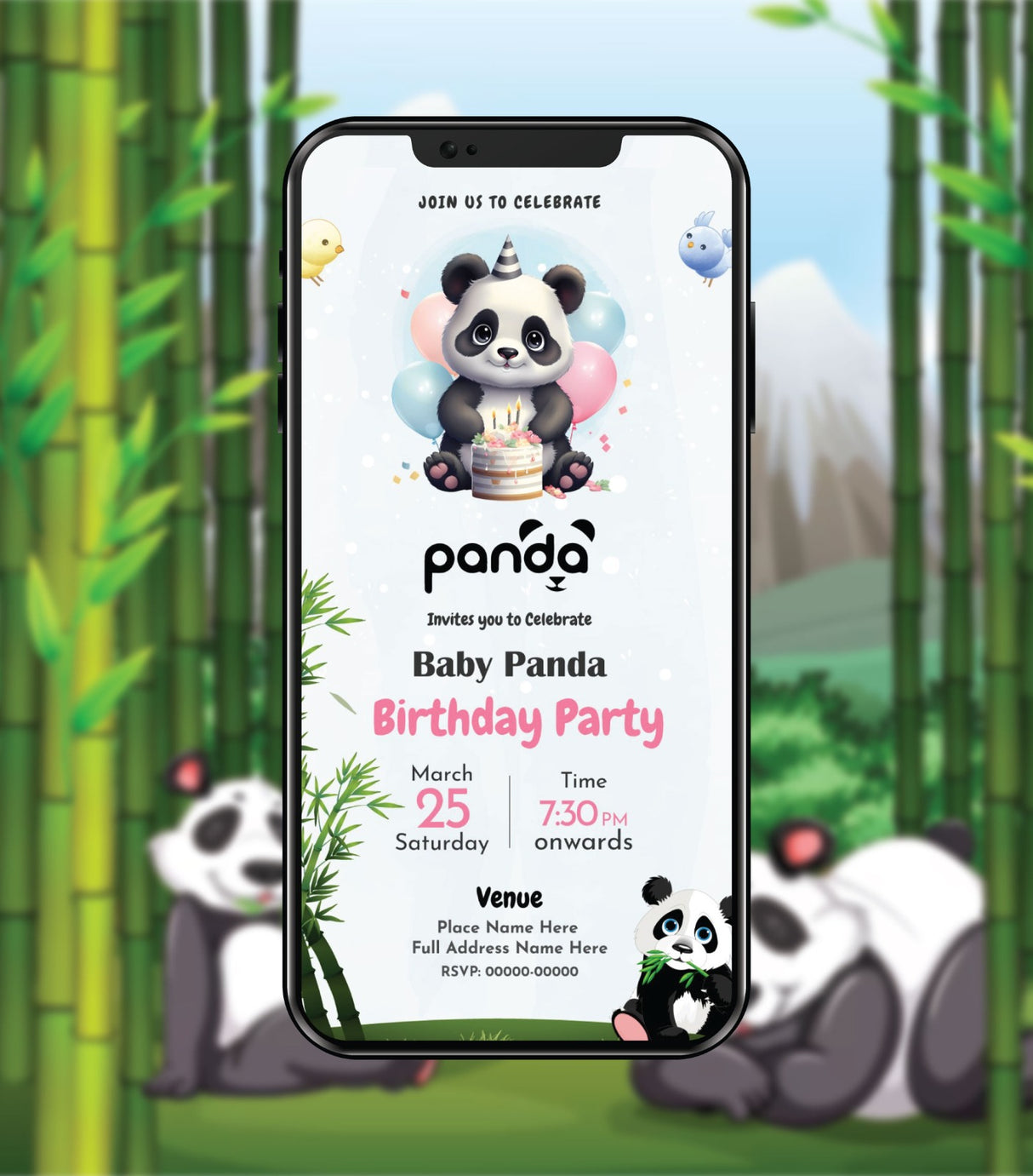 Adorable Panda Birthday Party Invitation