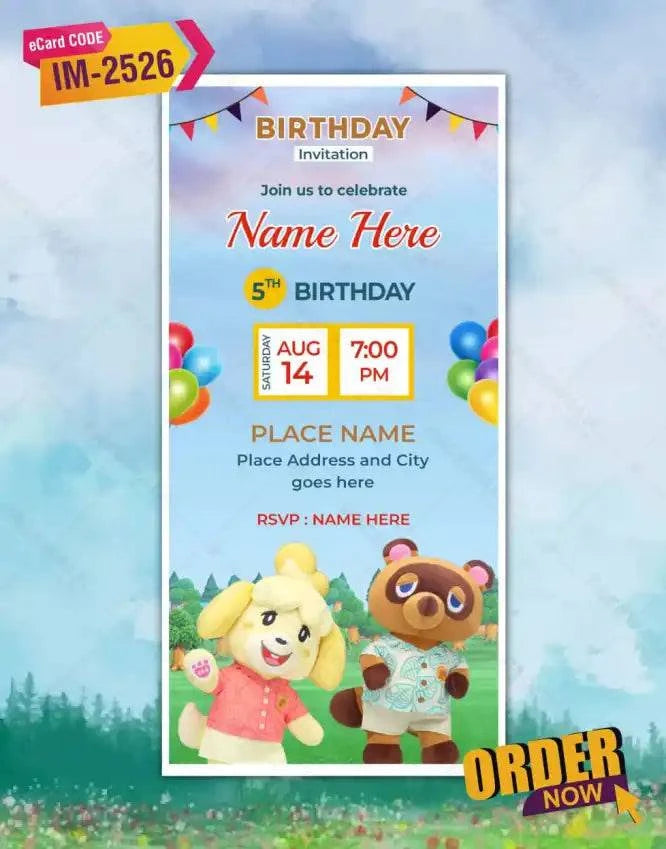 Animal Crossing Themed Birthday Invitation