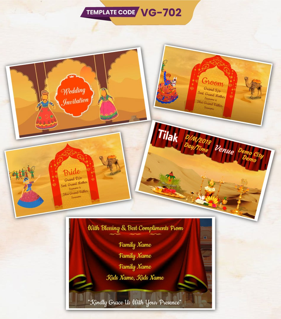 Animated Rajasthani Wedding Invitation Video | Puppet Theme with Traditional Music | VG-702