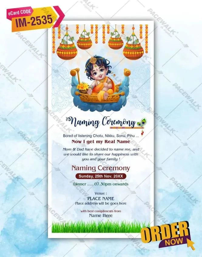 Baby Krishna Naming Ceremony Invitation