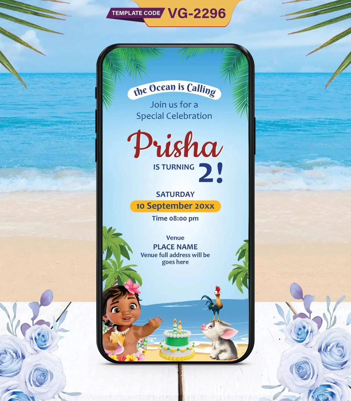 Baby Moana Birthday Party Invitation