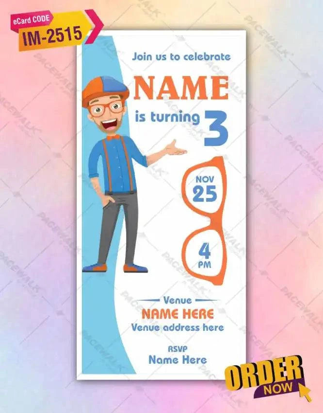 Blippi-Themed Birthday Invitation