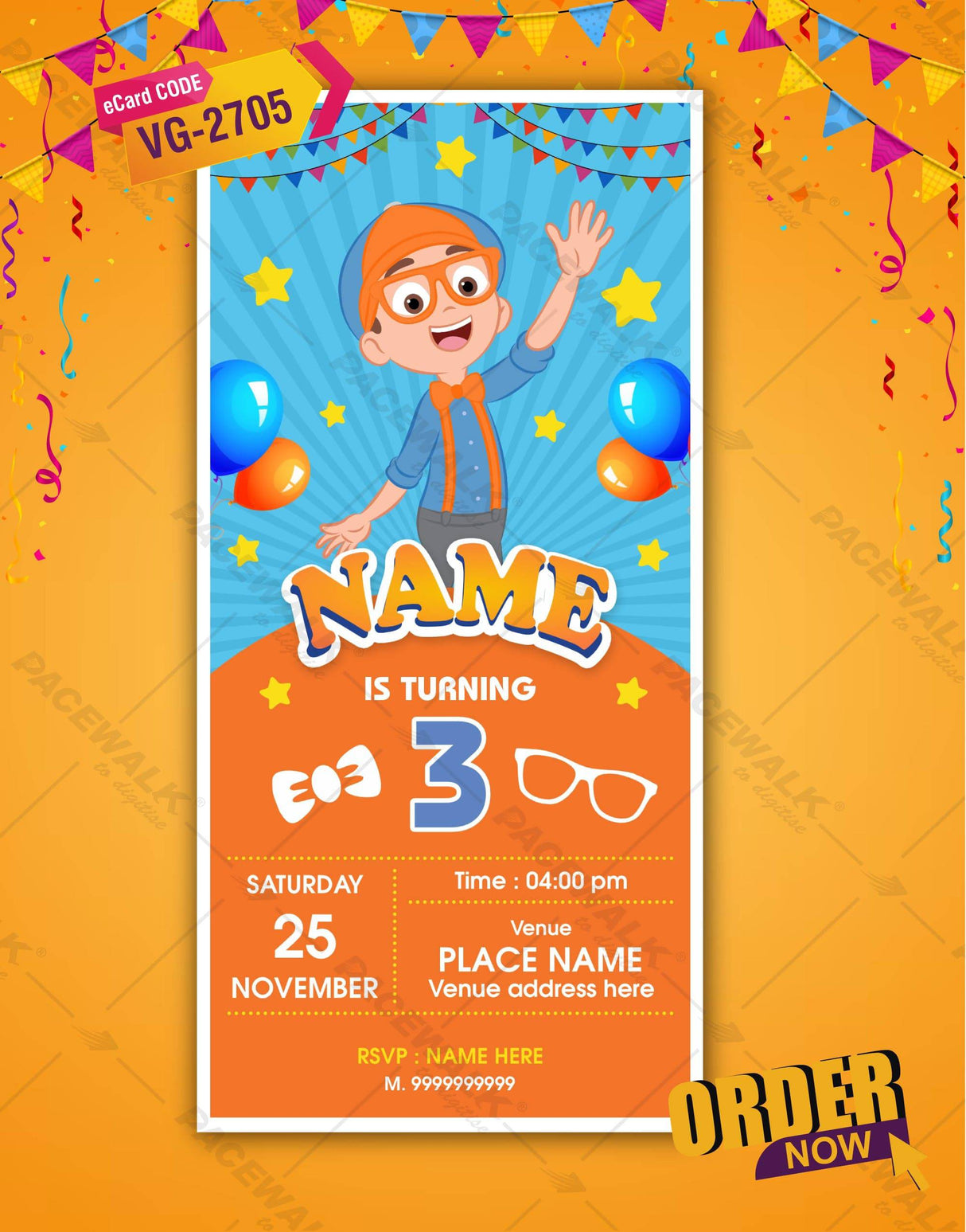 Blippi Theme Birthday Invitation Card