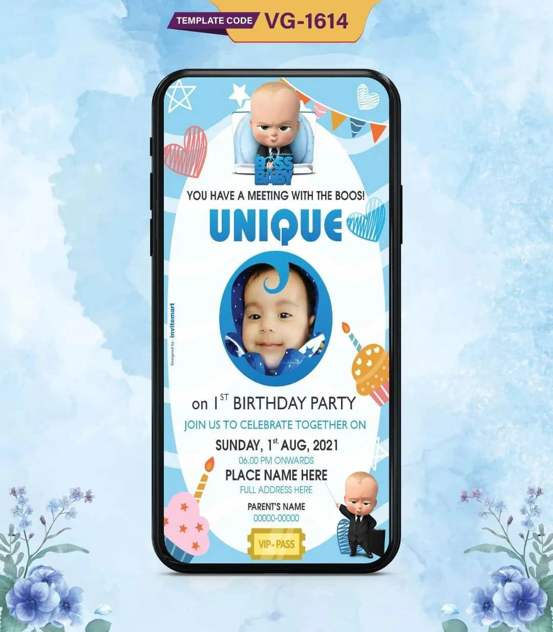 Boss Baby First Birthday Invitation