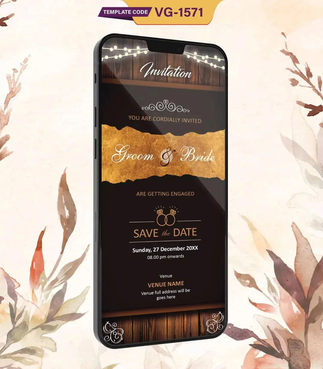 Brown Engagement Invitation Card