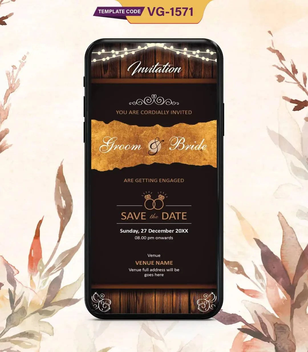 Brown Engagement Invitation Card