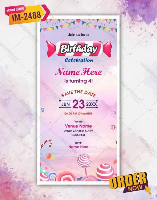 Candyland Birthday Party Invitation