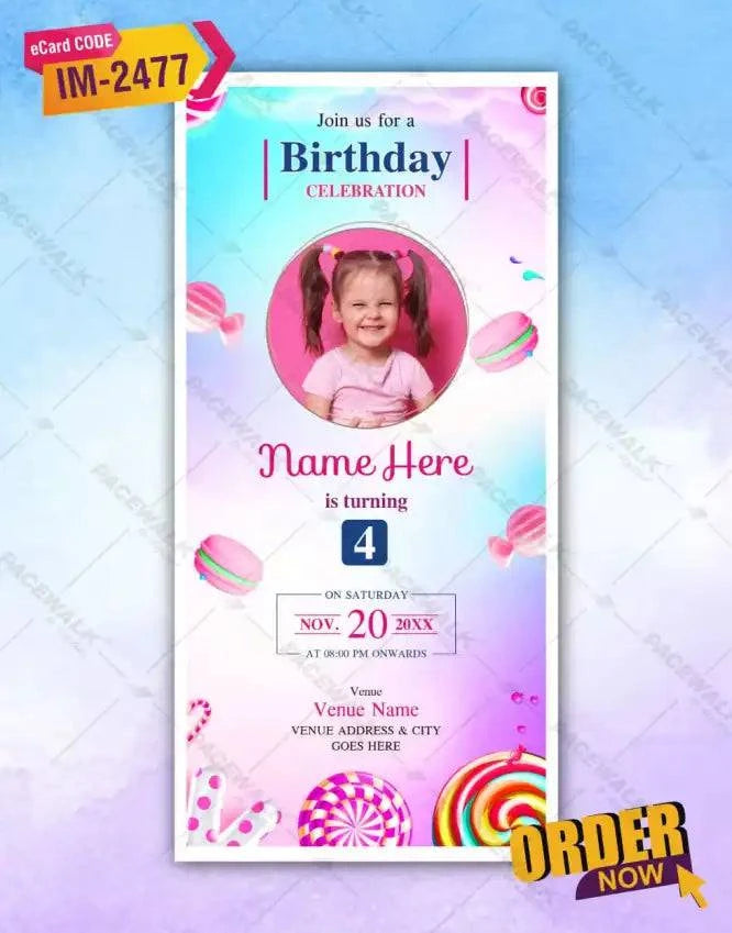Candyland Theme Birthday Invitation