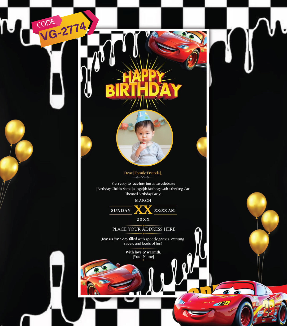Car Racing Birthday Invitation Card