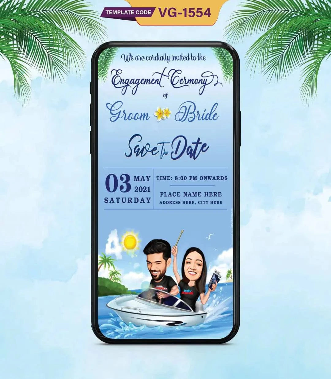 Caricature Engagement Invitation Card