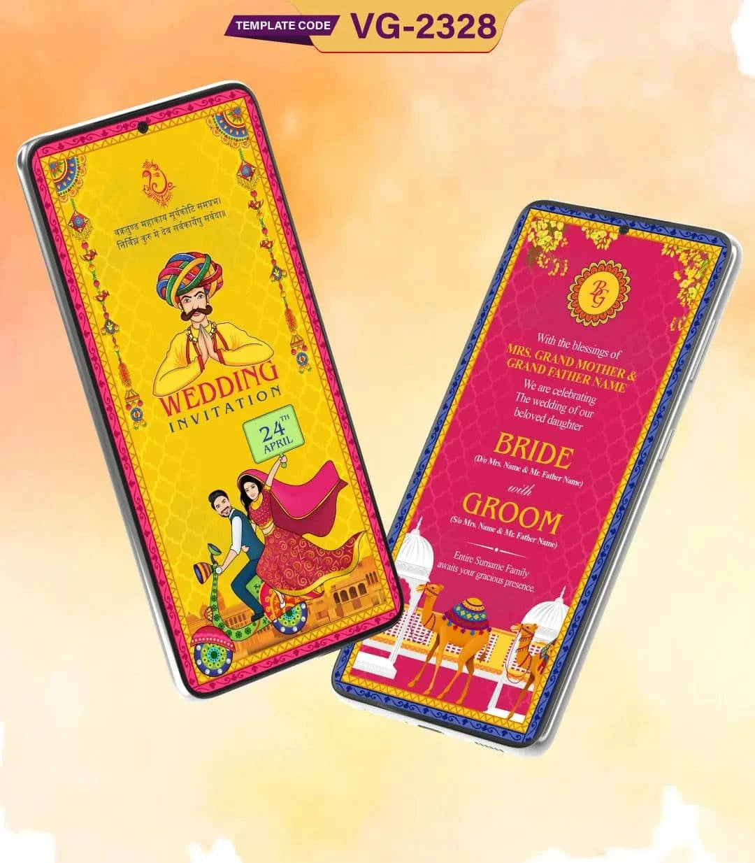 Caricature Rajasthani Wedding Invitation