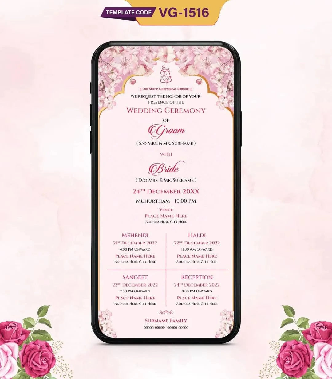 Caricature Wedding Ceremony Invitation PDF Card | VG-1516 - VideoGiri