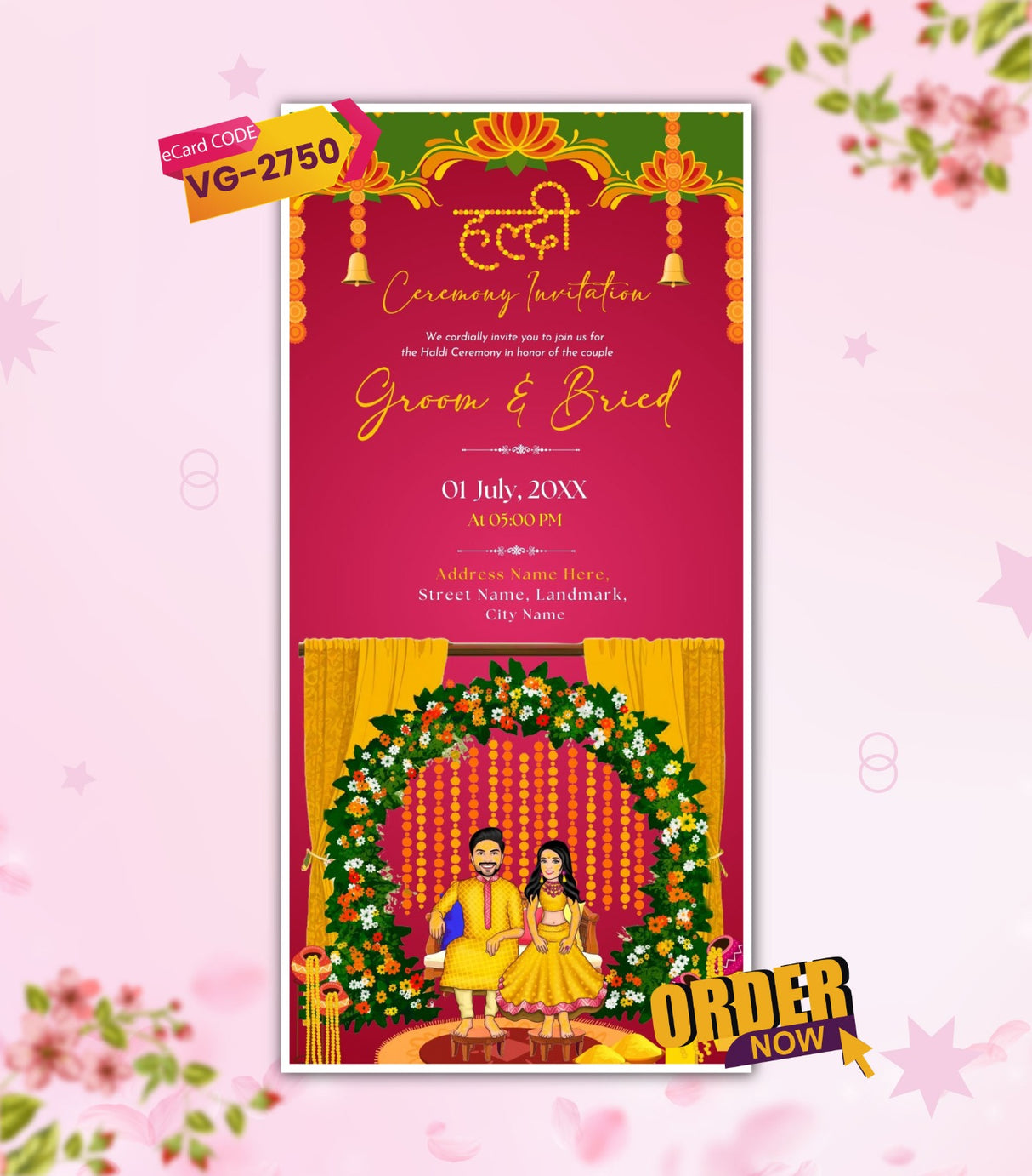 Caricature Couple Haldi Invitation Card
