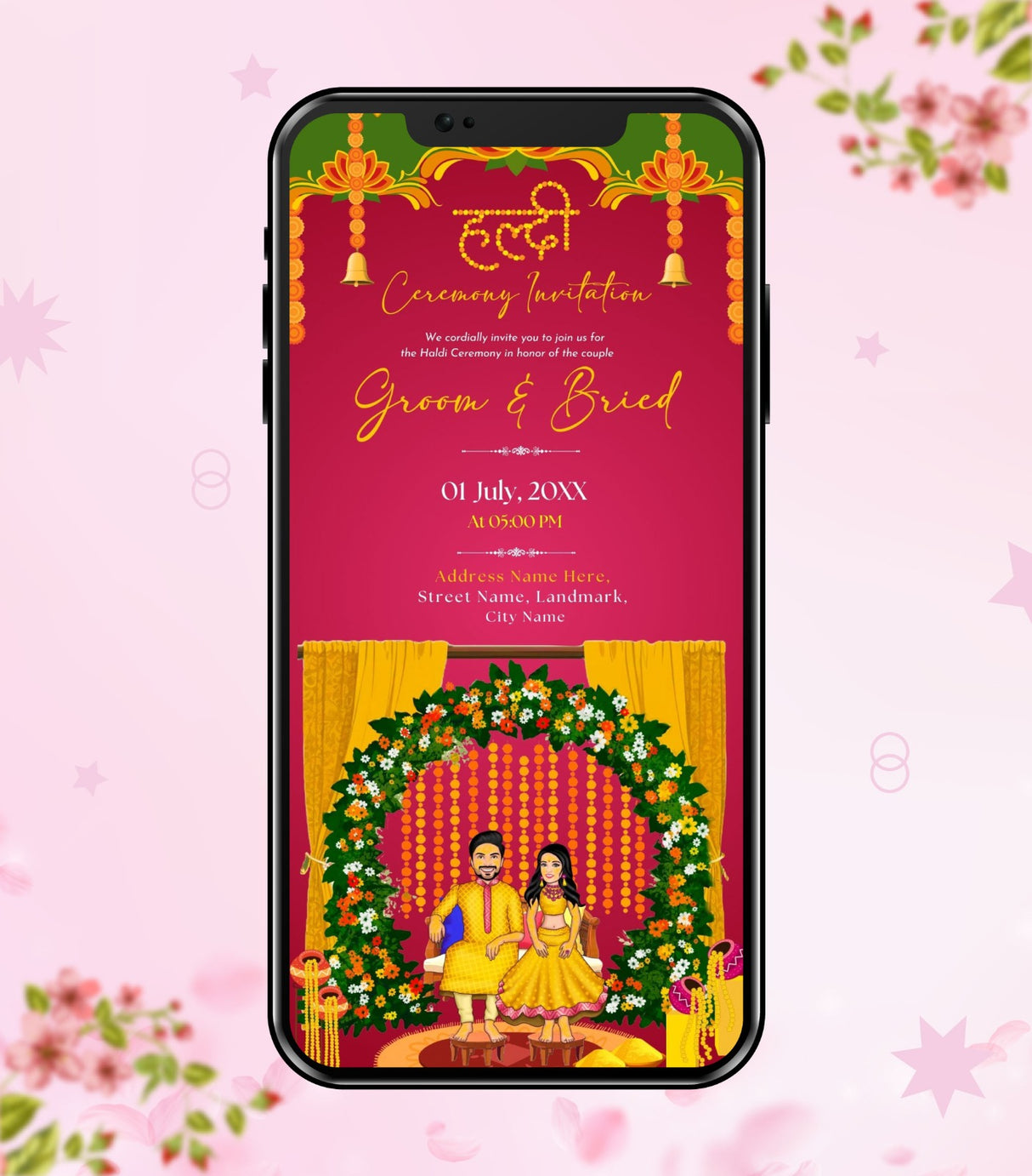 Caricature Couple Haldi Invitation Card