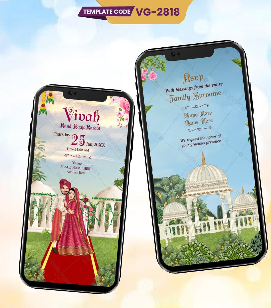 Caricature Couple Wedding Video Card