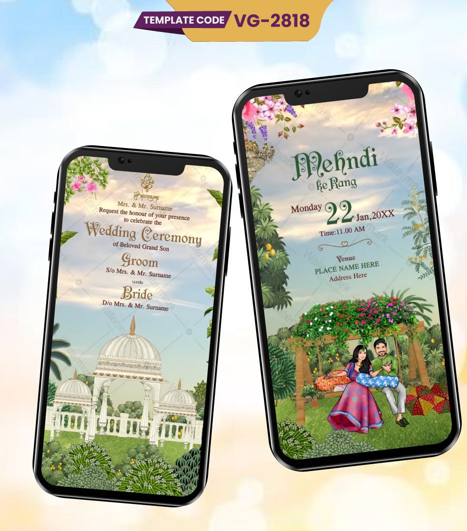 Caricature Couple Wedding Video Card