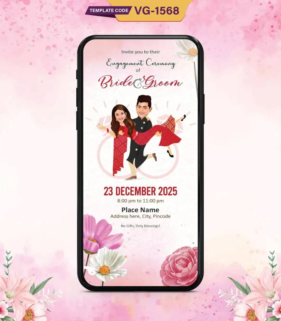 Caricature Engagement Ceremony Invitation
