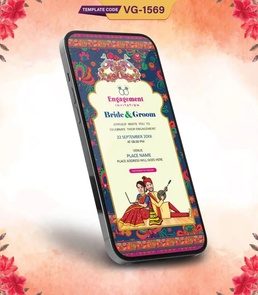 Caricature Engagement Invitation Card