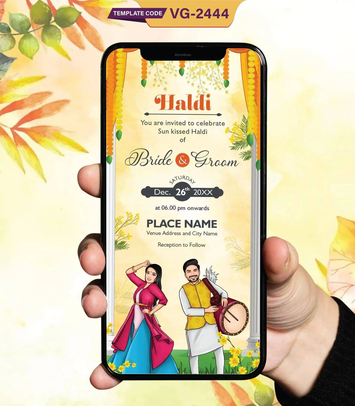 Caricature Haldi Ceremony Invitation