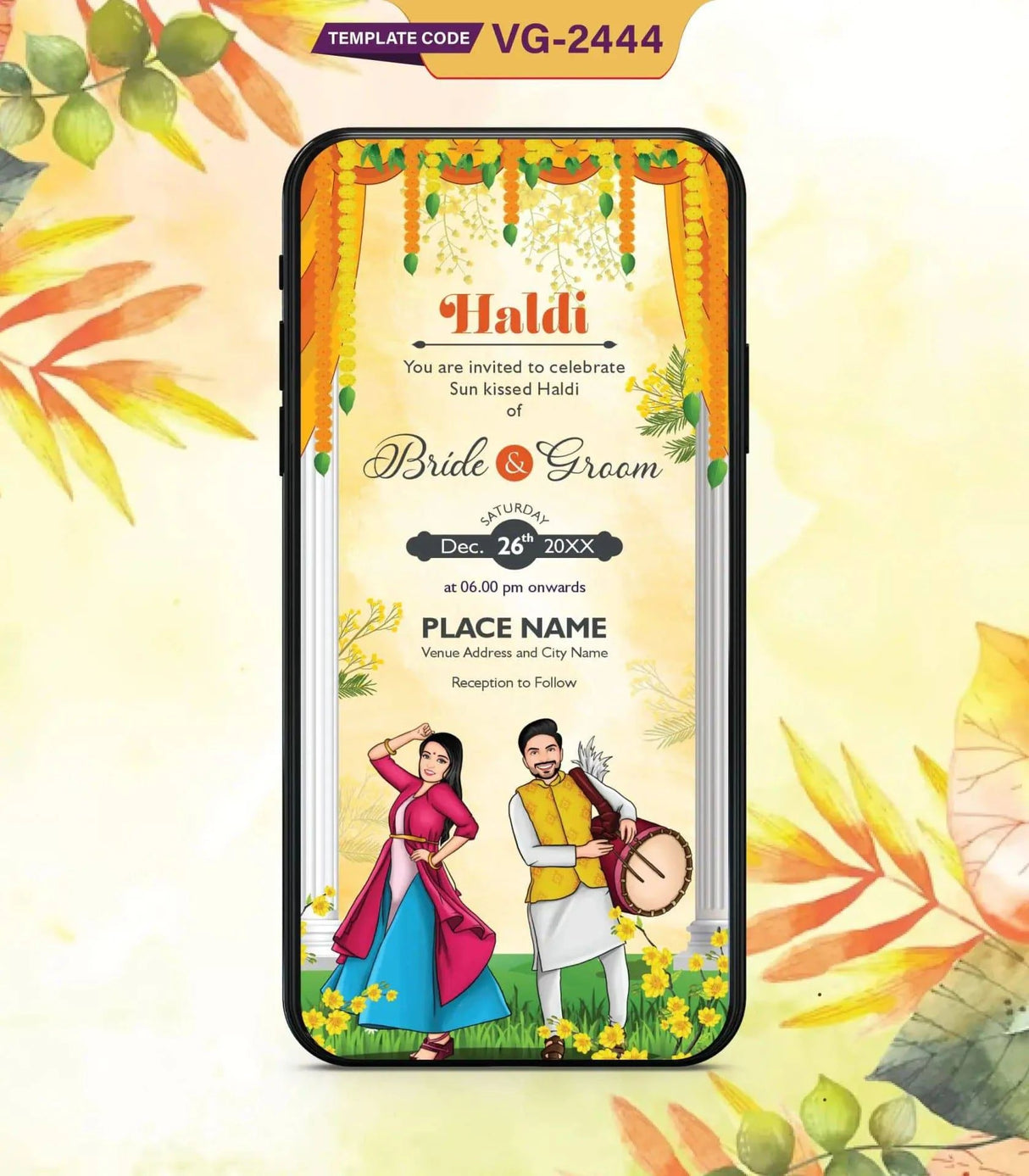 Caricature Haldi Ceremony Invitation