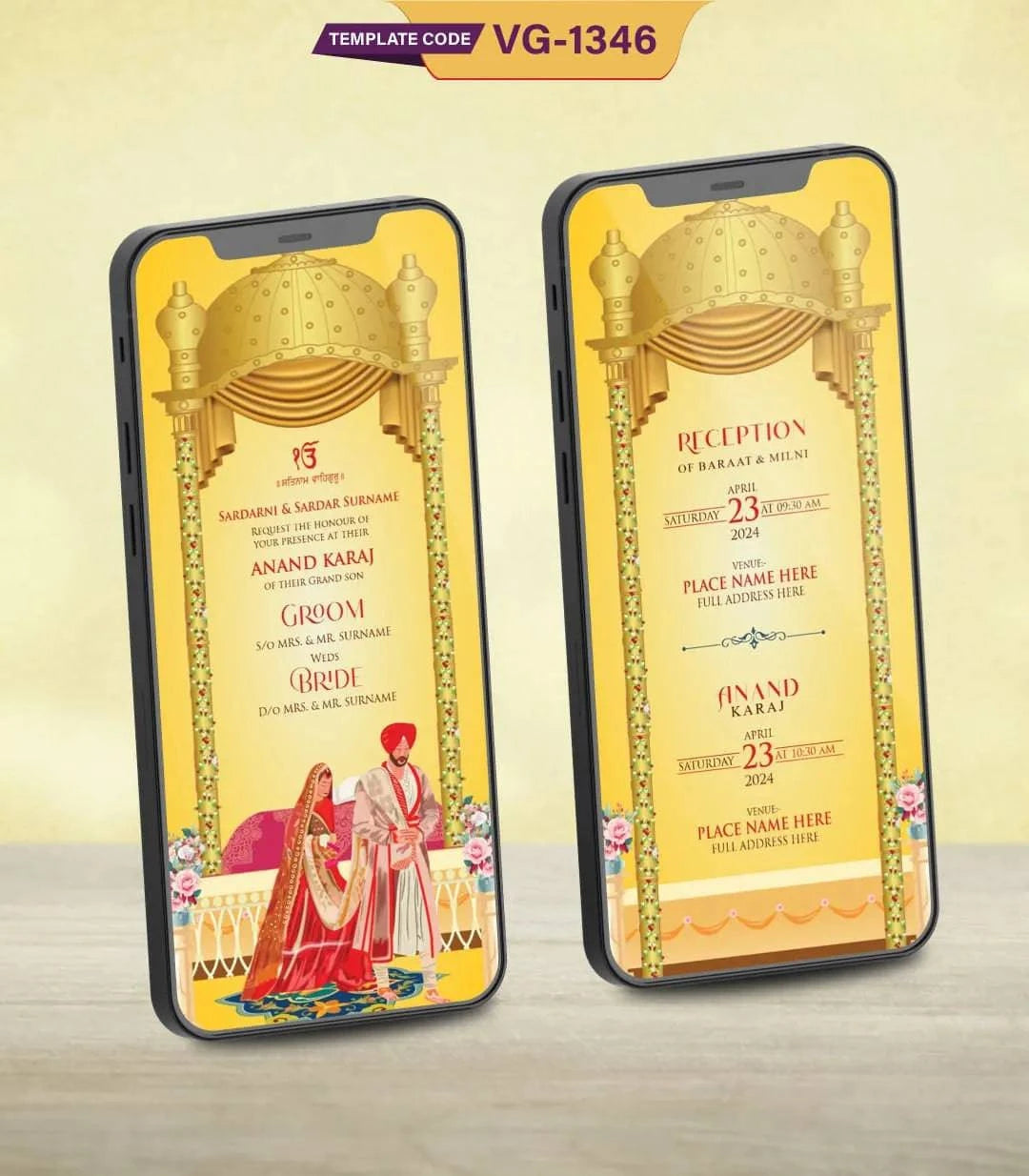 Caricature Punjabi Wedding Invitation Card