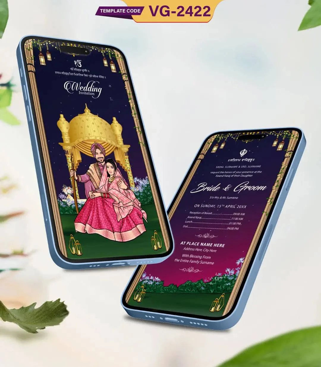 Caricature Sikh Wedding Invite Card Online