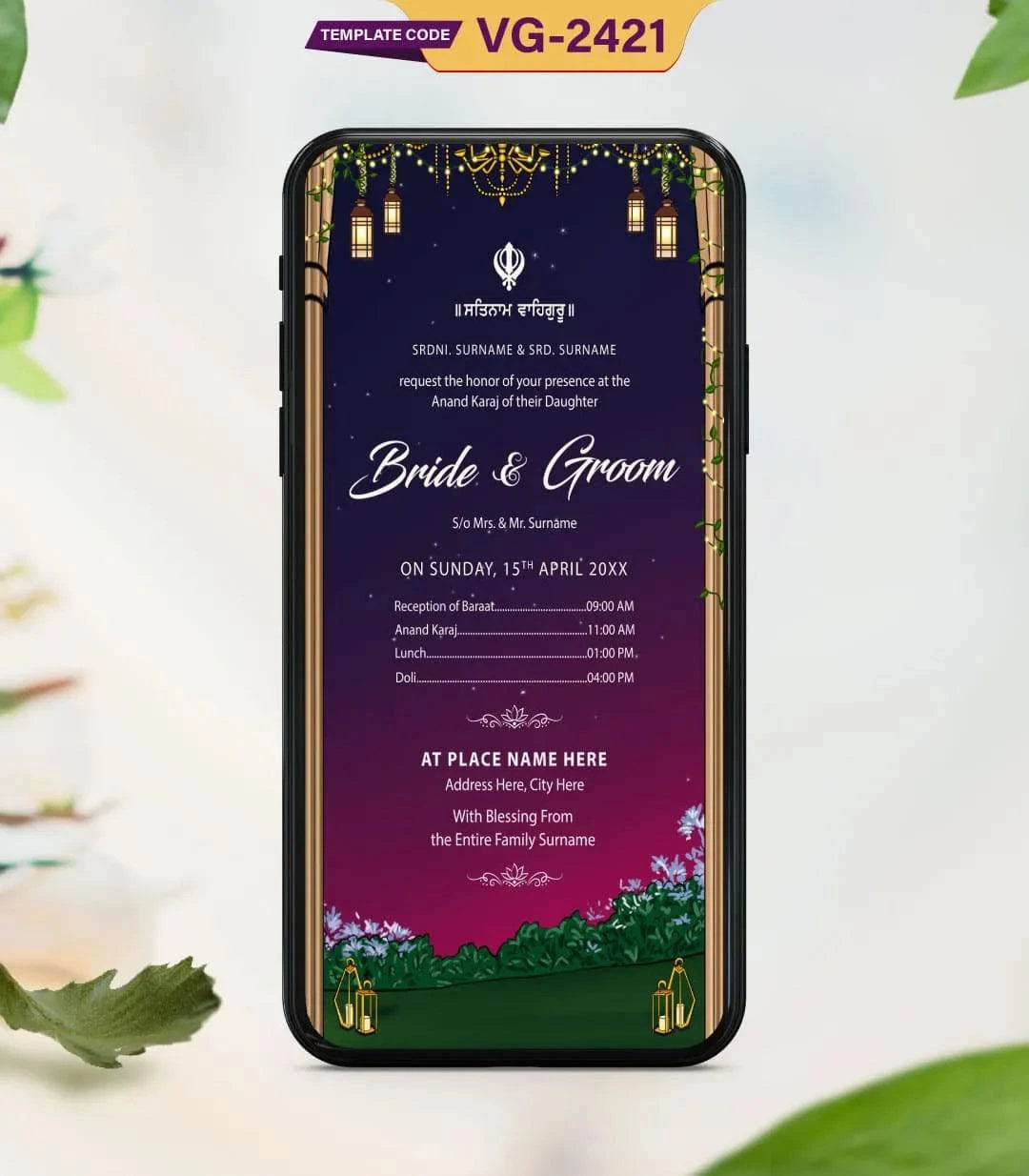 Caricature Sikh Wedding Invite Card Online