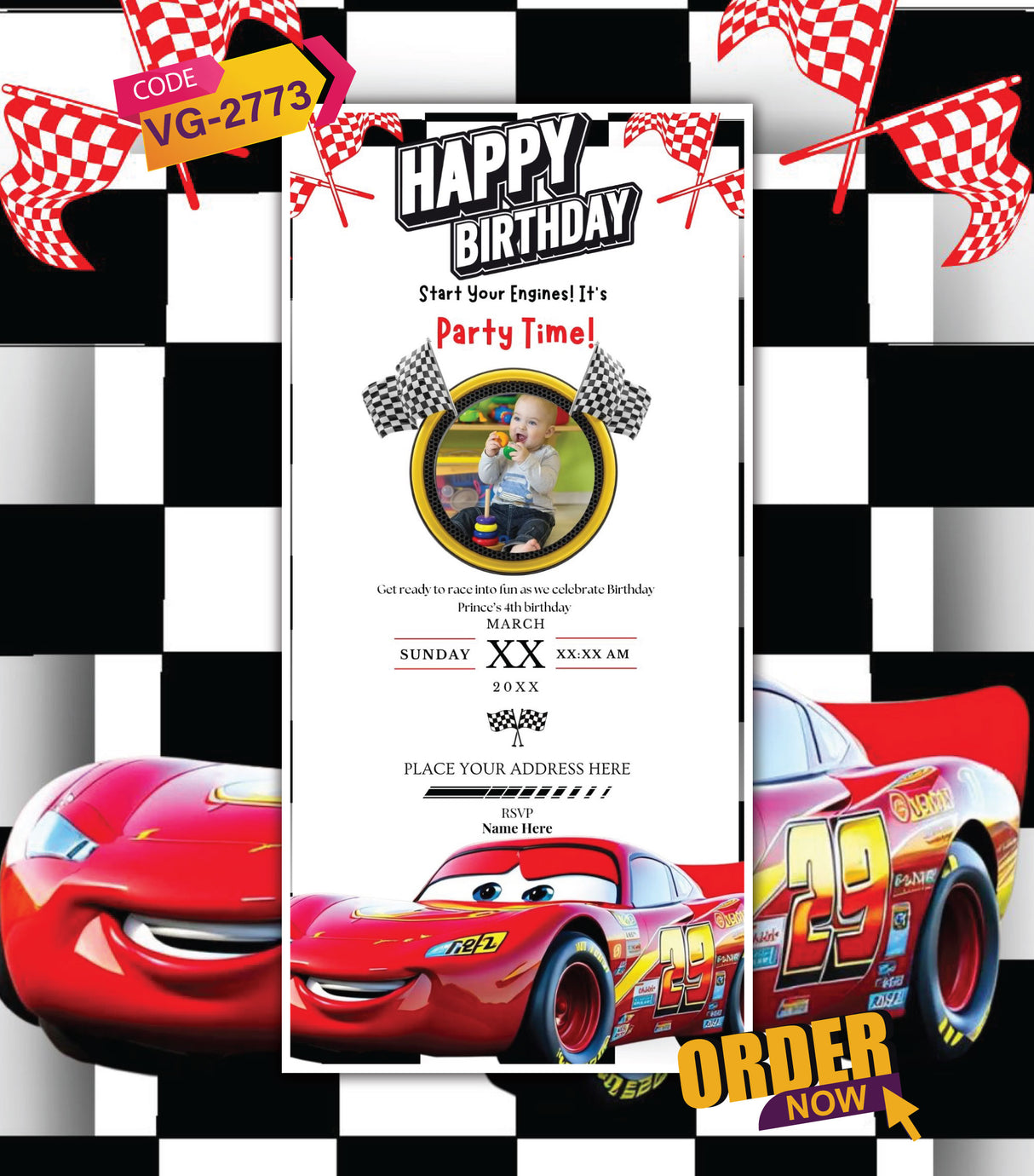 Cars Theme Birthday Invitation Card