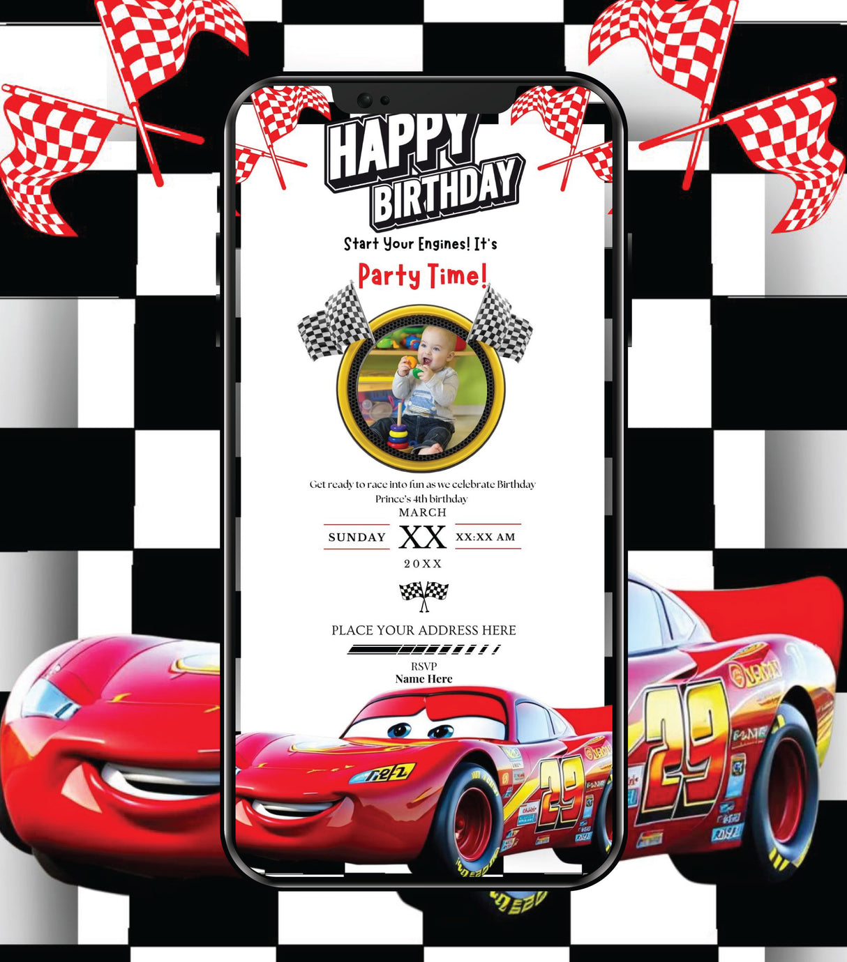 Cars Theme Birthday Invitation Card
