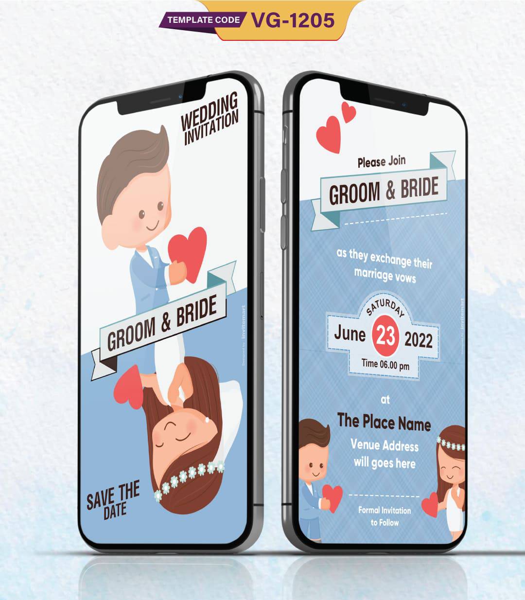 Cartoon Couple Wedding Invitation Save the Date Card