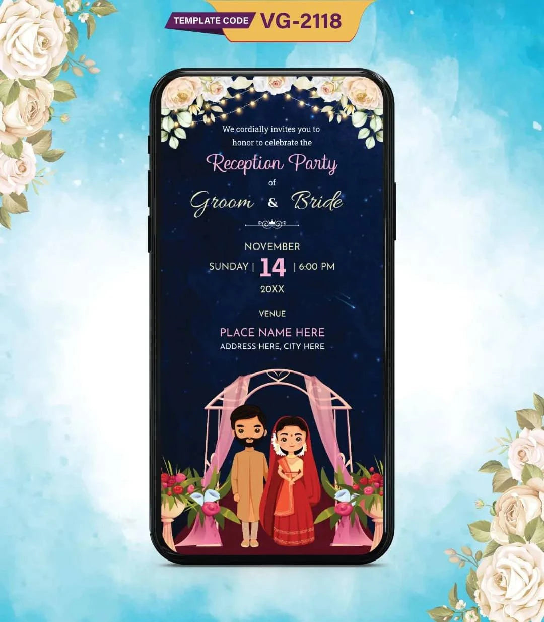 Cartoon Couple Wedding Reception Invitation
