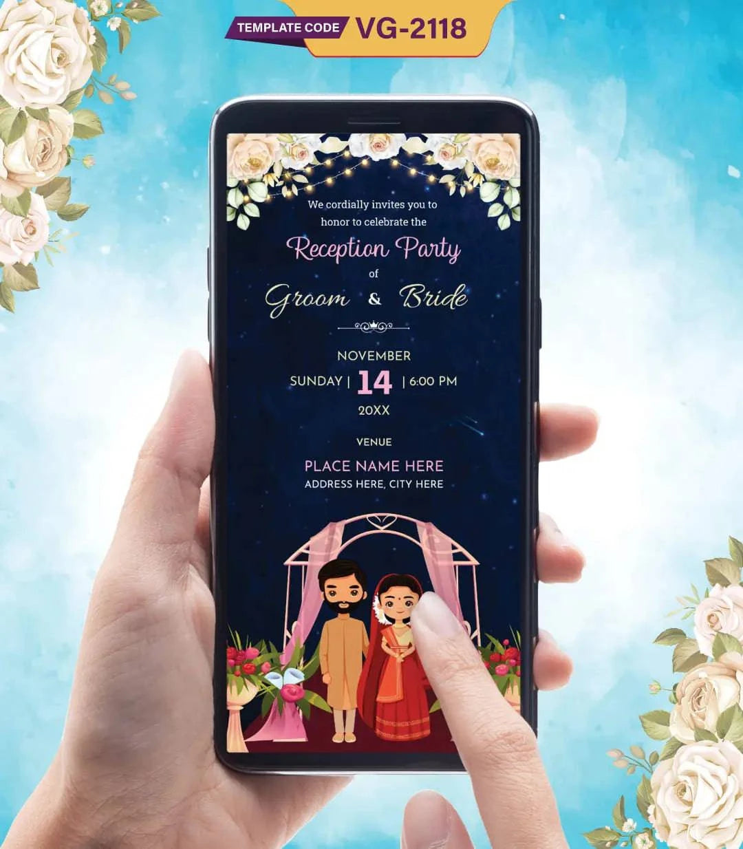 Cartoon Couple Wedding Reception Invitation