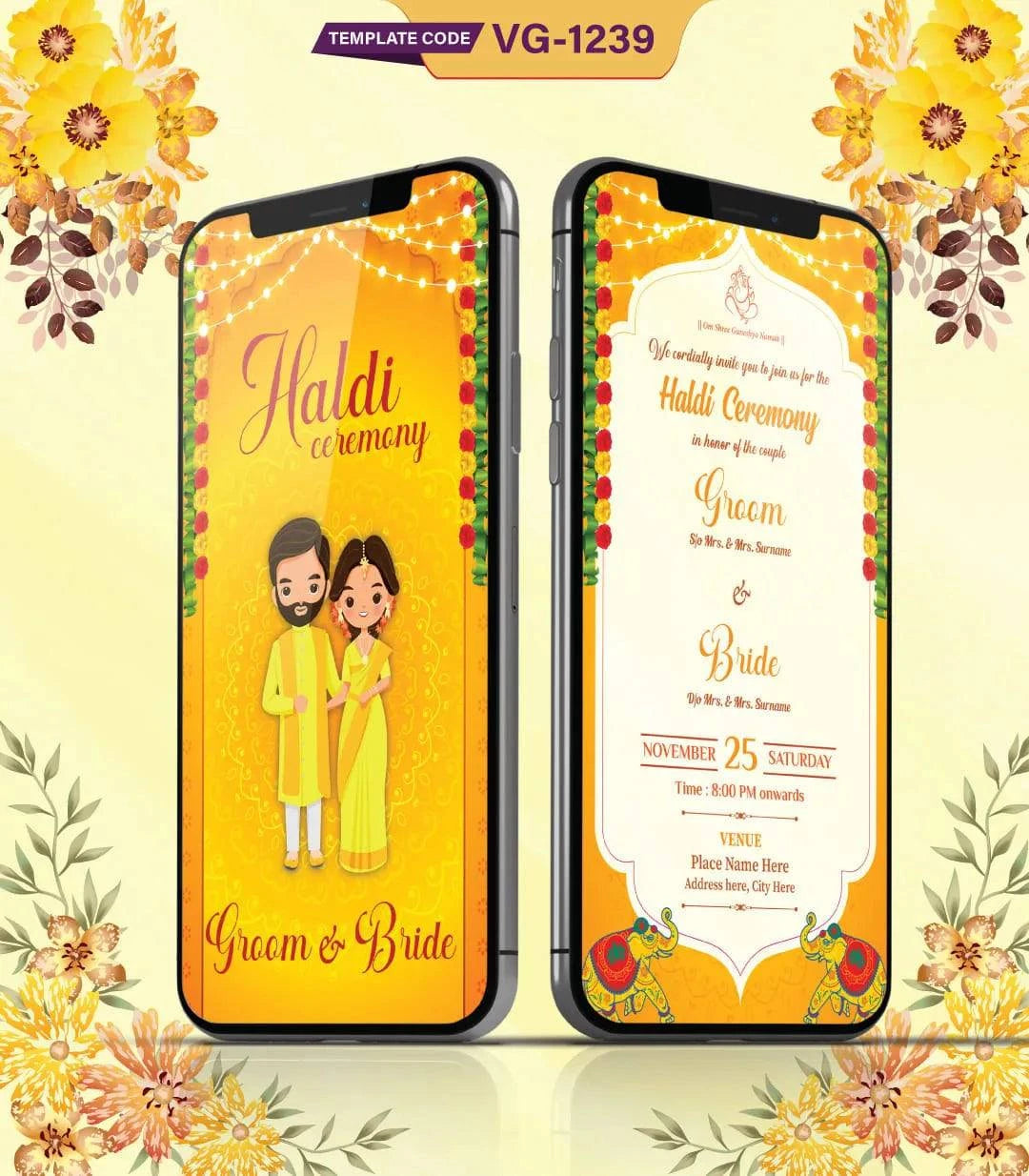 Cartoon Haldi Ceremony Invitation