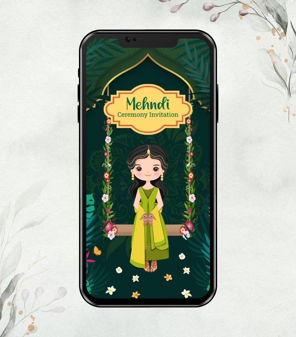 Cartoon Mehndi Ceremony Invitation