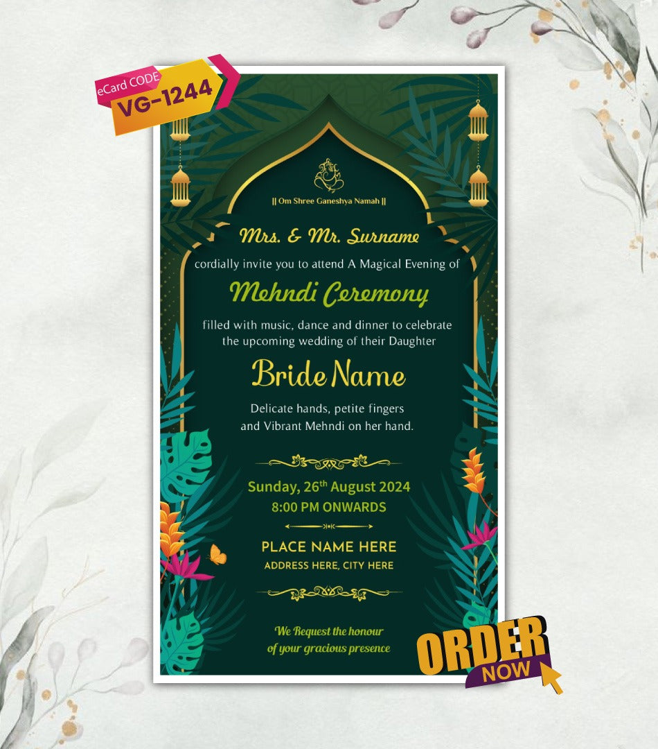 Cartoon Mehndi Ceremony Invitation 2