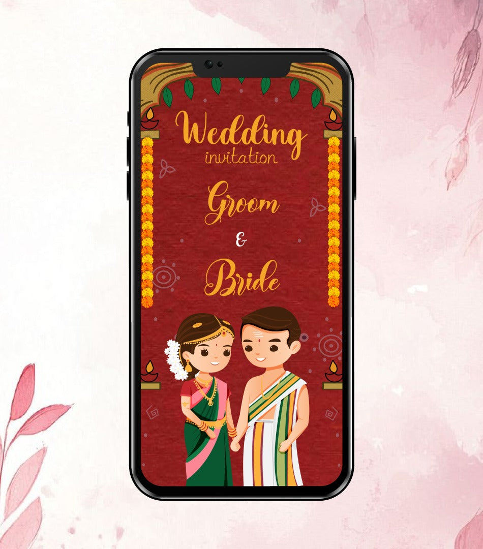 Cartoon South Indian Wedding Invitation