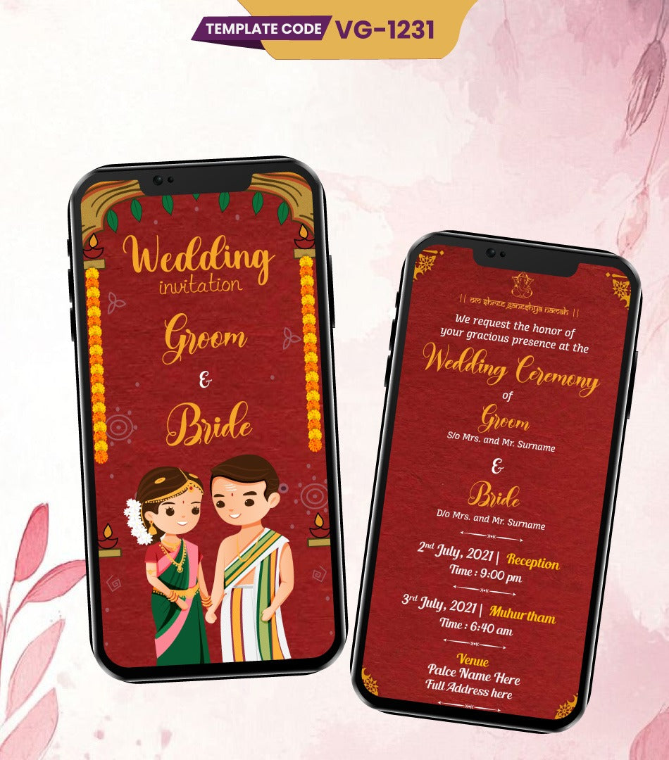 Cartoon South Indian Wedding Invitation