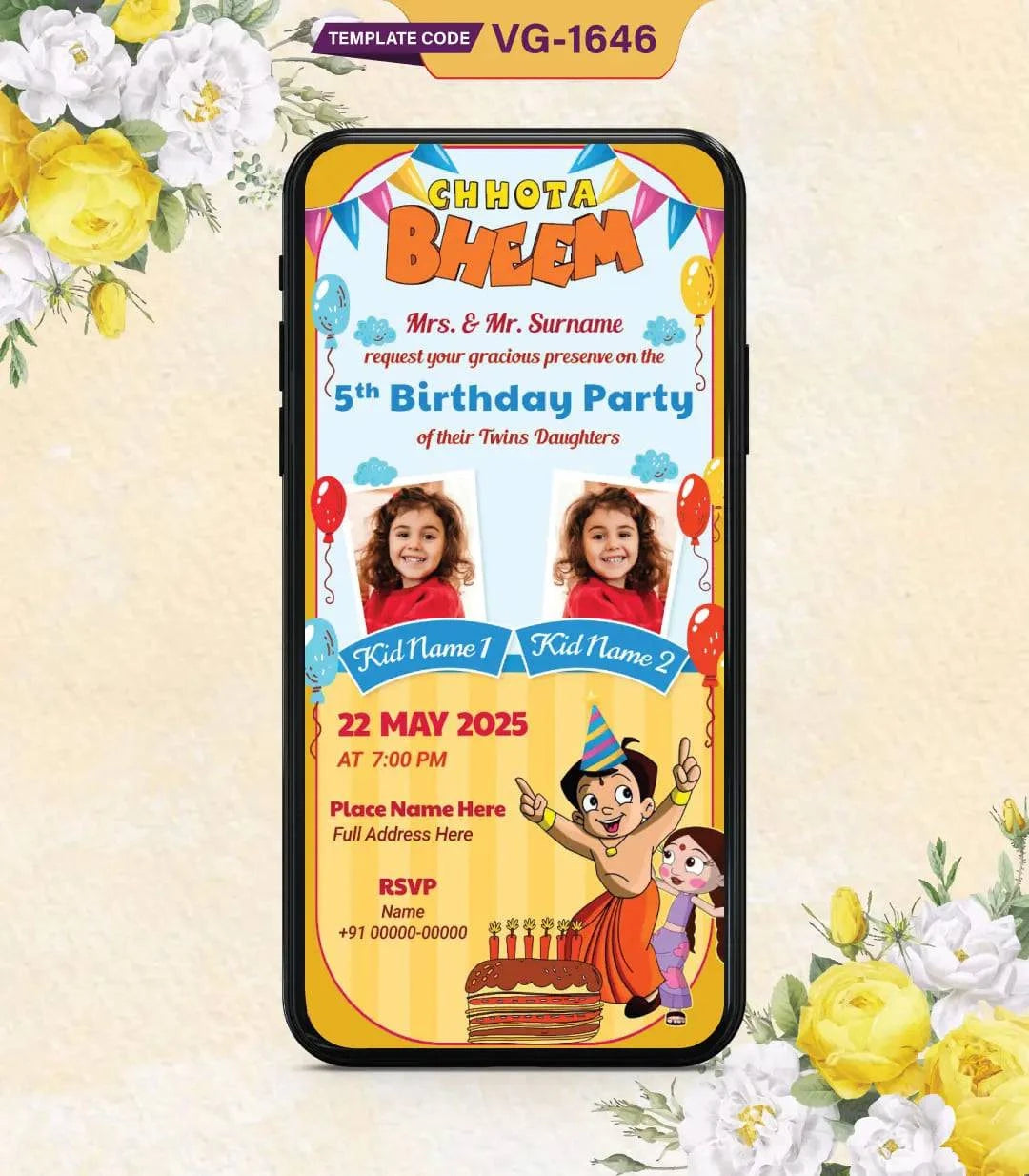 Cartoon Theme 5th Birthday Invitation
