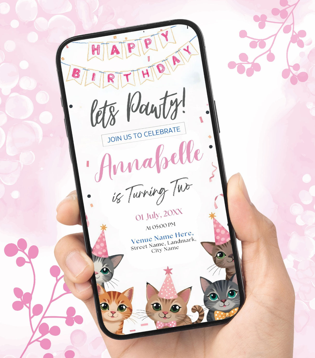 Cat Birthday Invitation Card