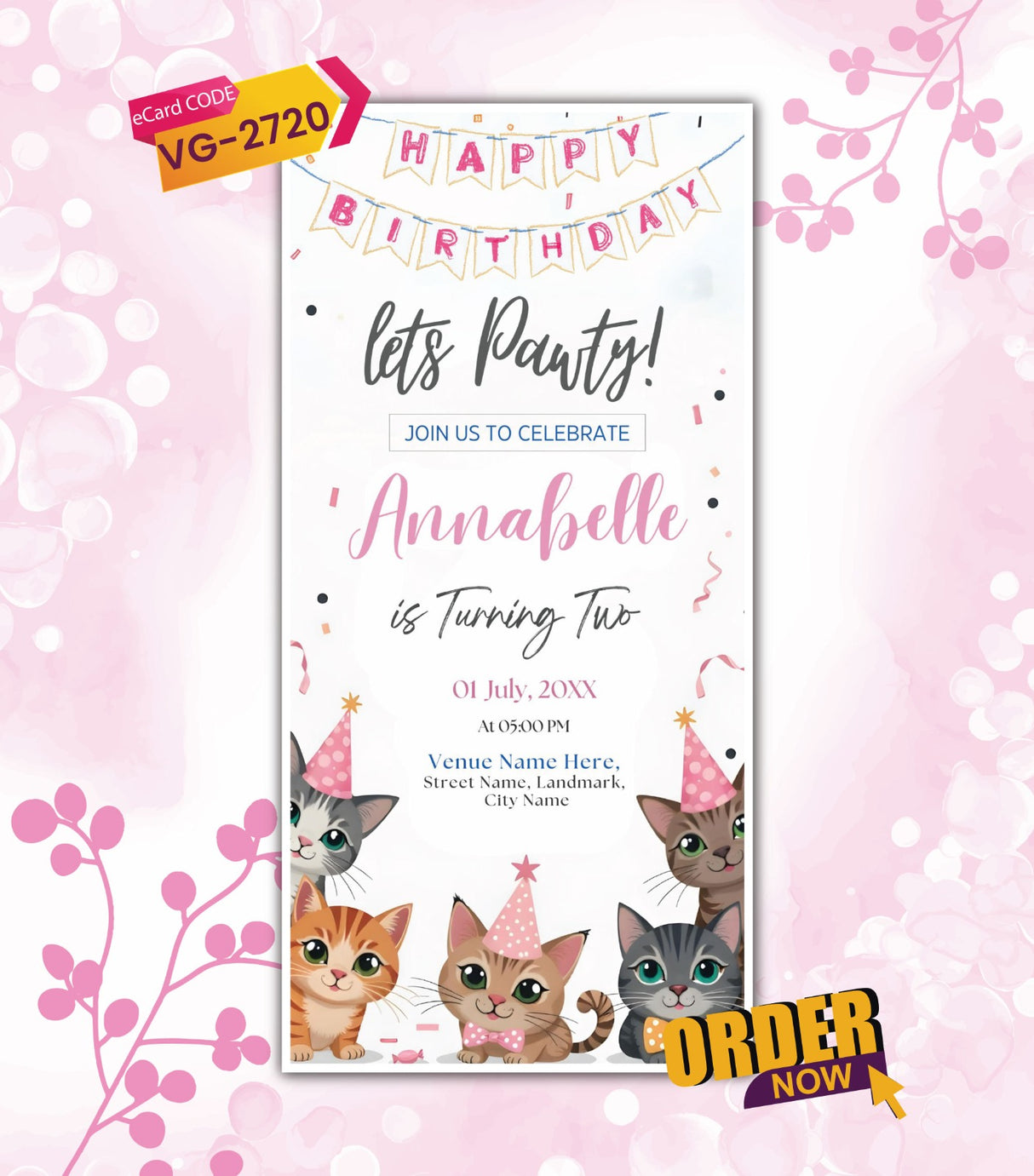 Cat Birthday Invitation Card |