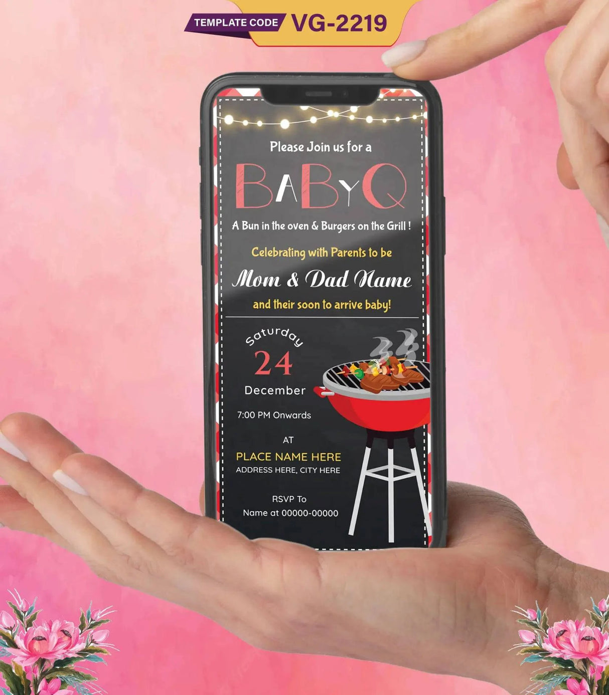 Chalkboard Baby-Q Invitation
