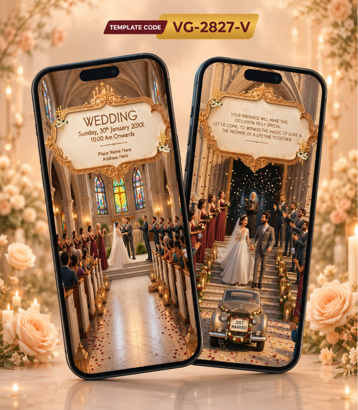 Christian Wedding Invitation Video AI Elegant Church Digital E-Invite VG-2827-V