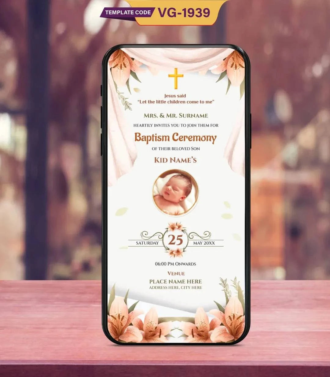 Custom Baptism Ceremony Invitation Card