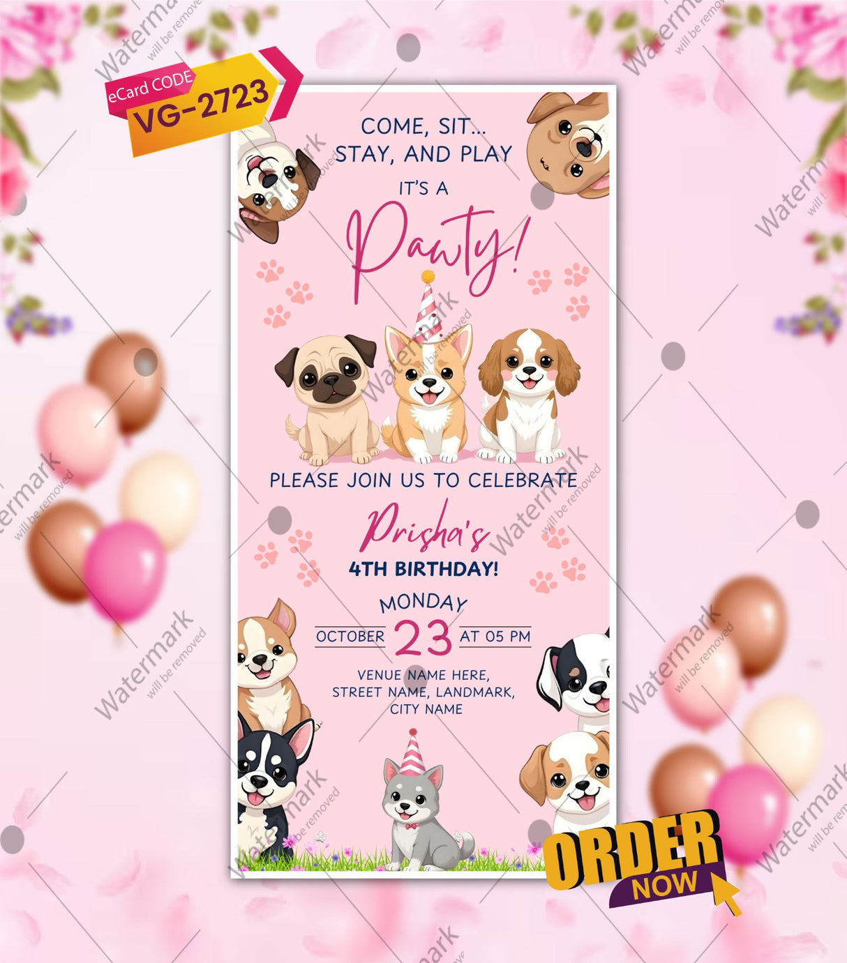 Cute Puppy Theme Birthday Party Invitation