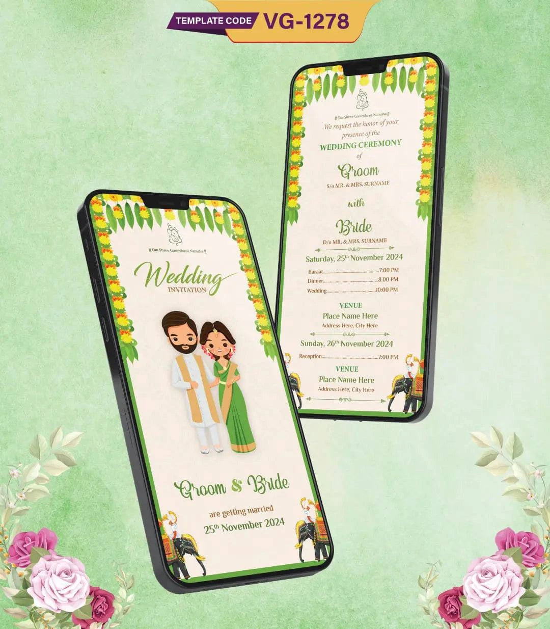 Cute Bride and Groom Wedding Invitation Card