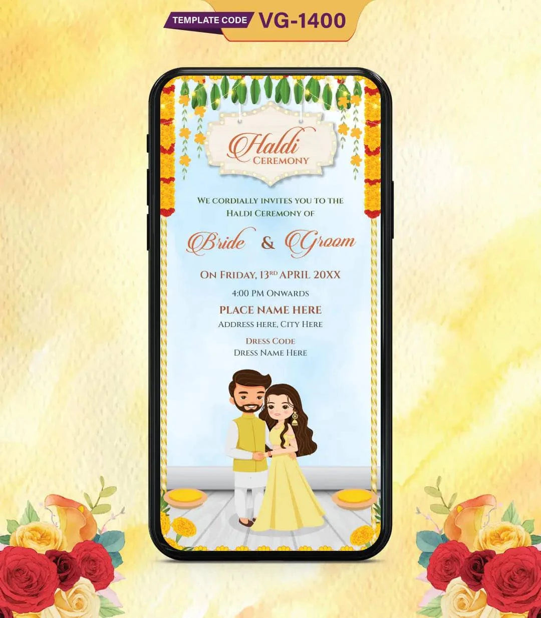 Cute Indian Couple Haldi Ceremony Invitation Card