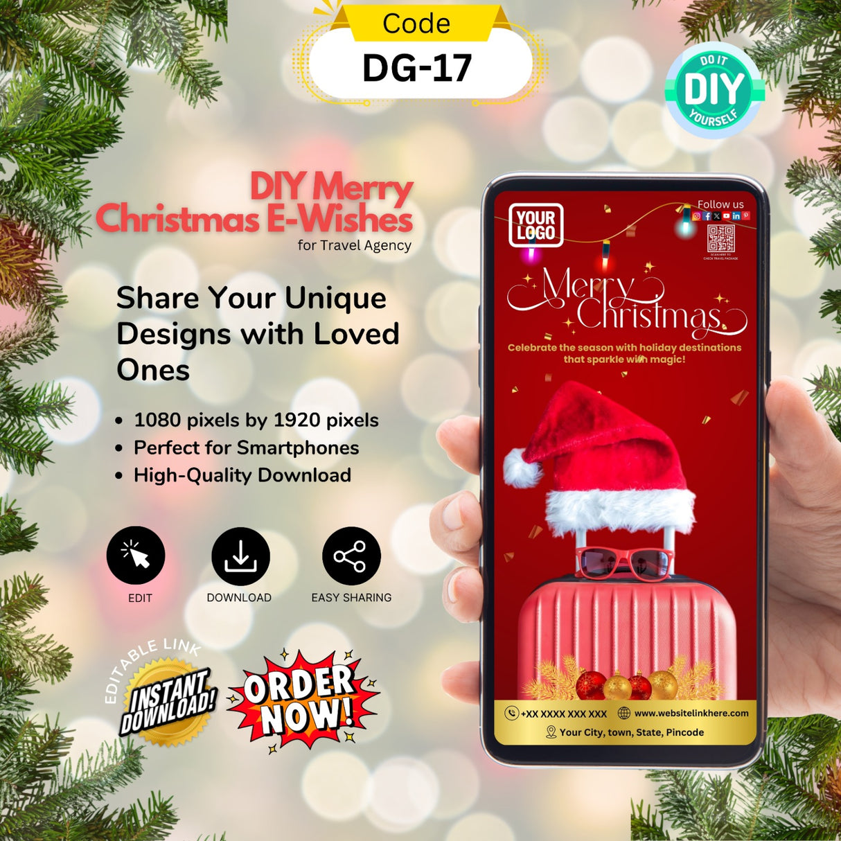 DIY Merry Christmas Wishes for Travel Agency - Festive Suitcase Card